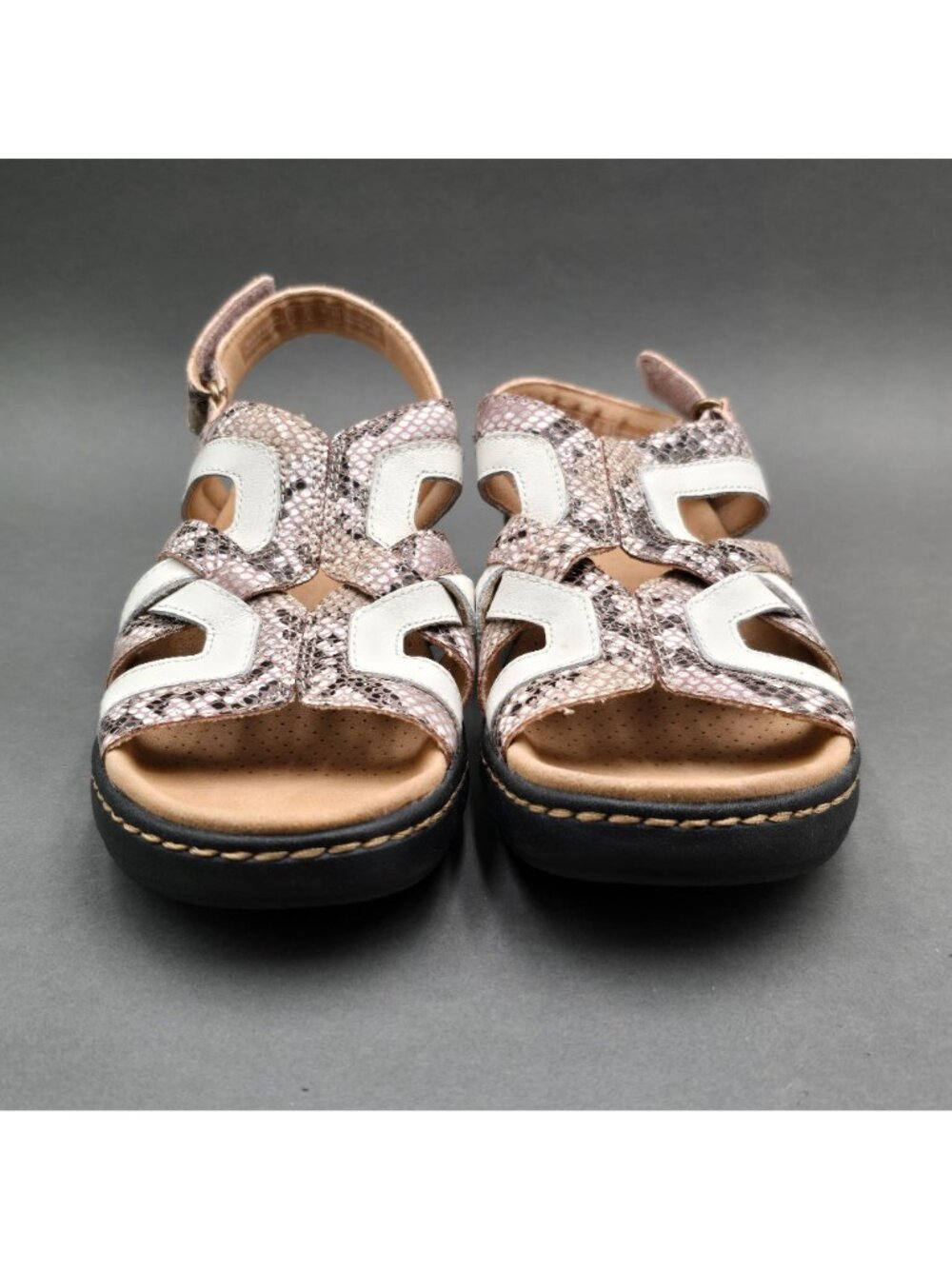 Clarks Merliah Lilac Snakeskin Wedge Sandals Size 7.5 White Leather - Picture 3 of 11